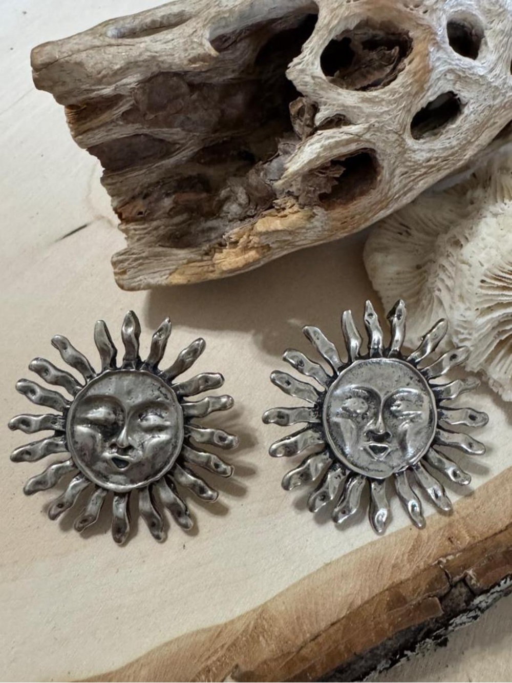 Vintage Taxco 925 Sterling Silver Celestial Sun Face Post Earrings
